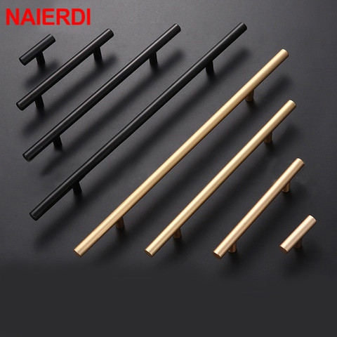 NAIERDI Brushed Black Gold Straight Cupboard Handles Knobs Stainless Steel Brushed Black Gold Kitchen Door Handles Cabinet Pull ► Photo 1/6