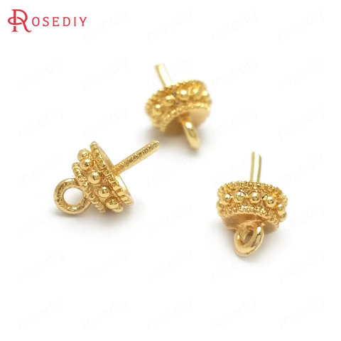 (36001)20PCS Full length 9MM 24K Gold Color Brass with Half Hole Pins Beads Caps Diy Jewelry Findings Accessories Wholesale ► Photo 1/5