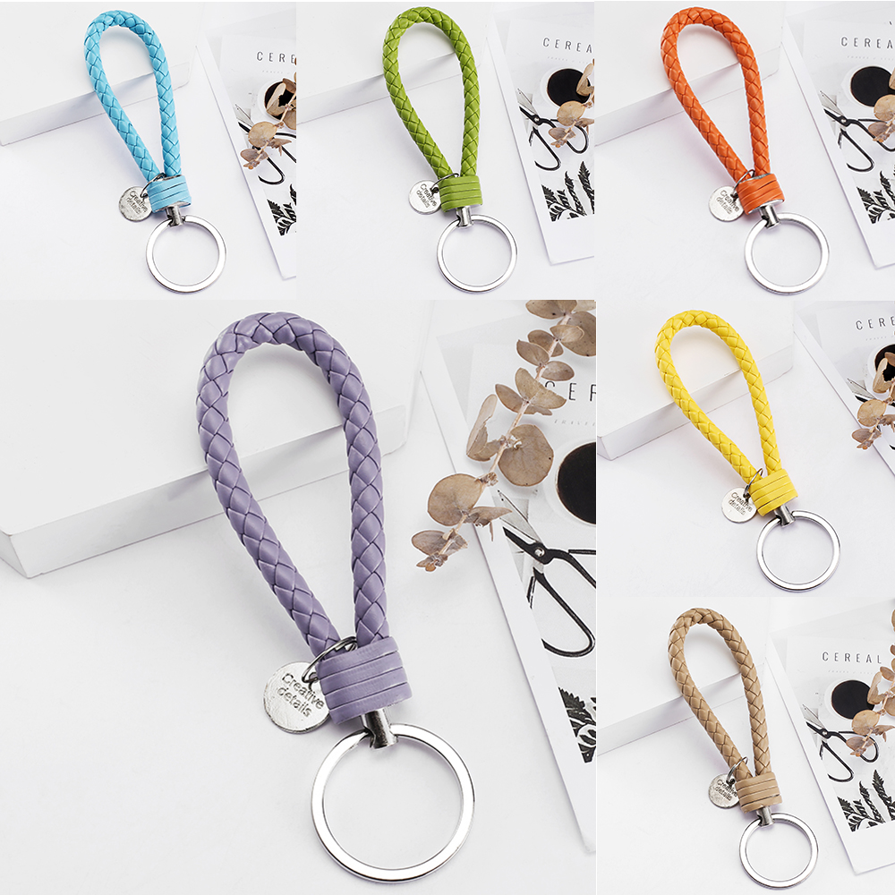 Unisex Bag Braided Woven Rope Pendant PU Leather Keychain Key Ring Car DIY ca