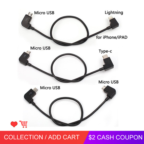 Data Cable For DJI Spark/MAVIC Pro/Mavic 2 Air/Mini Control Micro USB to Lighting/Type C/Micro line for IPhone /Pad For xiaomi ► Photo 1/6