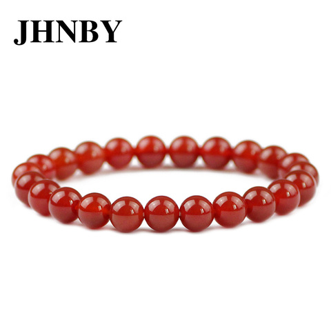 JHNBY Red carnelian Charm Men Bracelet Natural Stone 6/8/10/12MM Bead Braided Rope/Elastic Rope Women Bangle Lucky jewelry Gifts ► Photo 1/6