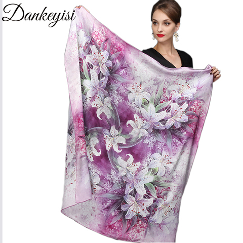 DANKEYISI 110*110cm 100% Silk Big Square Silk Scarves Fashion Floral Printed Shawl Sale Women Genuine Natural Silk Scarf Shawl ► Photo 1/6