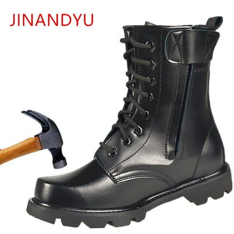 Steel Toe Men Military Boots Leather Safety Shoes for Men Spring Fashion Lace Up Black Ankle Platform Motorcycle Boots ► Photo 1/6