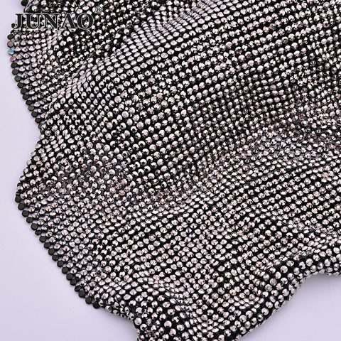 JUNAO 45*120cm Black Gold Crystal Mesh Fabric Rhinestone Applique Aluminum Metal Trimming Resin Strass Ribbon for Dress  Crafts ► Photo 1/6