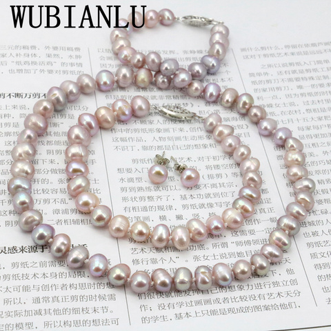 WUBIANLU Purpel Pearl Necklace Sets Fish Clasp 7-8mm Necklace 18 Inch Bracelet 7.5 Inch Earring Women Jewelry Making Design ► Photo 1/6
