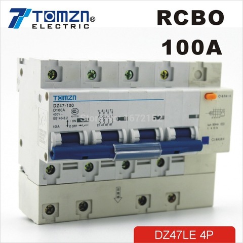DZ47LE 4P 100A D type 400V~ 50HZ/60HZ Residual current Circuit breaker with over current and Leakage protection RCBO ► Photo 1/1