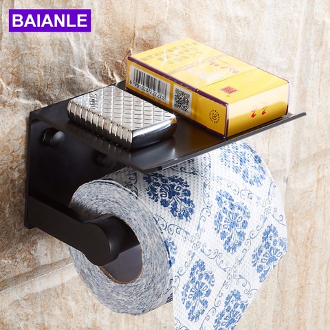 Toilet Paper Holder with Shelf  Black Aluminum Roll Paper Holder