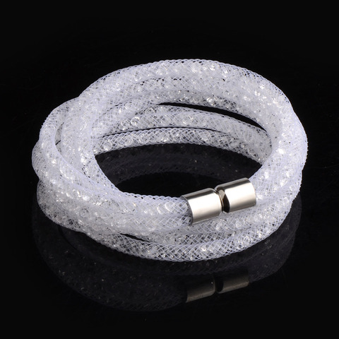 Hot Elegant 4 layers Mesh Magnetic Clasp Double Wrap Crystal Bracelet For Women Jewelry ► Photo 1/6