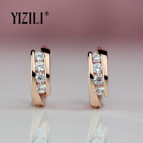YIZILI hot sale 585 Rose Gold Earrings Round Natural Zircon Hanging Dangle Earrings Drop EarringFashion Jewelry Wedding A055 ► Photo 1/6