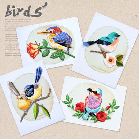 1PC Cute bird Patches for Clothing Embroidery Iron On Applique For Bags Dress Clothes Quality flower birds sticker DIY Applique ► Photo 1/6