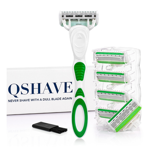 QShave Green Series 5 Layer USA Blade Women Lady Girl Bikini Leg Hair Removal Razor with 6 Pieces X5 Blade Valentine's Day Gift ► Photo 1/6