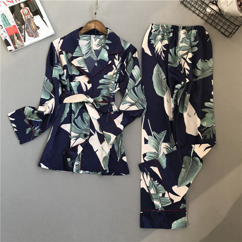Lisacmvpnel Spring Printing Pattern Women Pajama Set Rayon Sleepwear Long Sleeve Trousers Two Paper Suit ► Photo 1/4