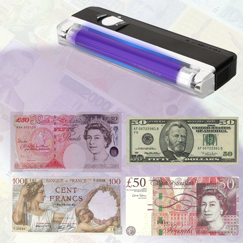 2 in1 Handheld UV Led Light Torch Lamp Counterfeit Currency Money Detector Fake Banknotes Passports Security Checker New ► Photo 1/6