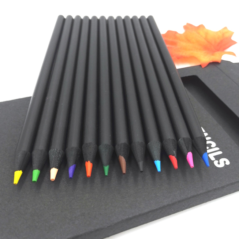 12 Pcs/Set Black wood Color Pencil Packaging 12 Different Colours Colored Pencils Drawing For Children Stationary High Quality ► Photo 1/6