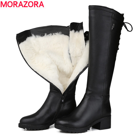 MORAZORA Russia 2022 Genuine leather boots fur fashion knee high boots women warm Natural wool boots round toe winter snow boots ► Photo 1/6