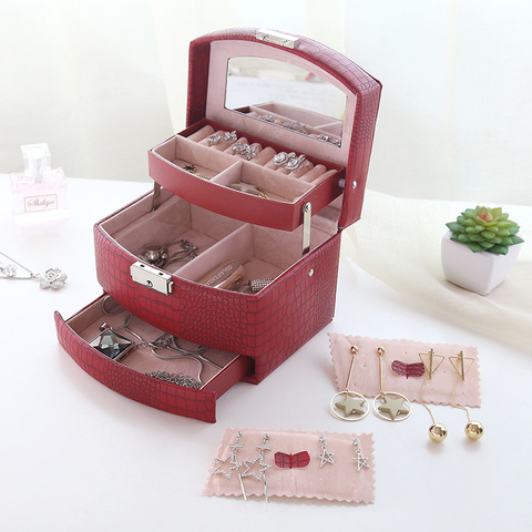 2022 High-Quality Best Selling European Large Capacity Three Layers Jewelry Box/ Leather Box with Lock and Mirror/ Wedding Gift ► Photo 1/6