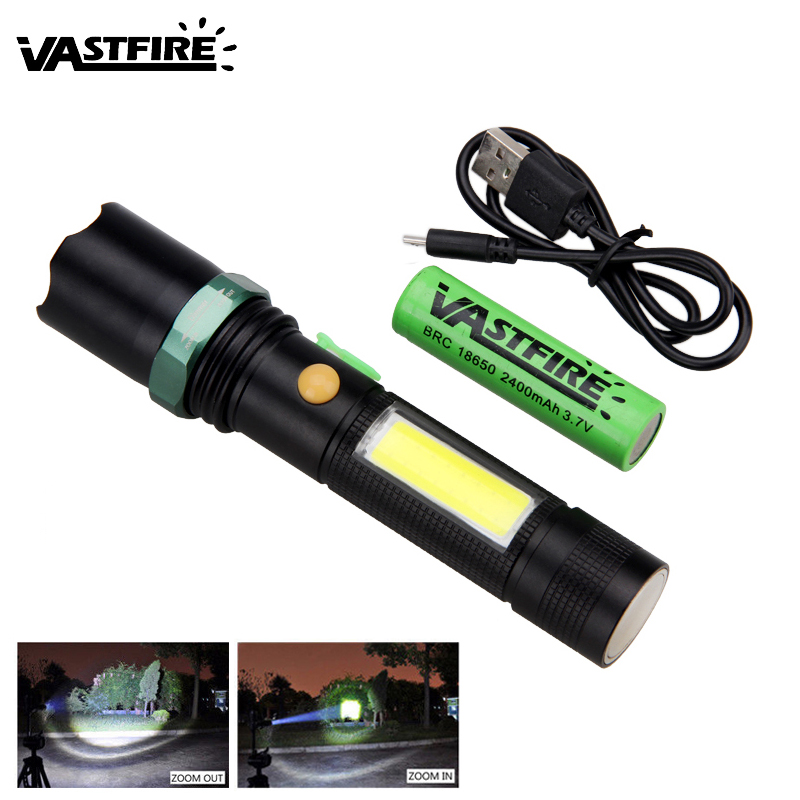T6 COB LED Flashlight Zoomable USB Light Rechargeable Lamp Emergency Torch 18650 