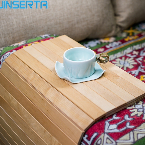 JINSERTA Natural Wood Sofa Tray Table Wheel Folding Sofa Armrest Tray Bamboo Slip Coaster Insulation Pad ► Photo 1/6