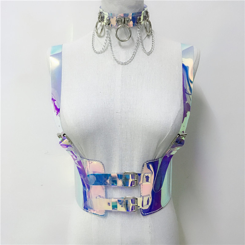 Goth Shiny Laser Transparent PVC Garter Belt Women Sexy Body Cage Harness Belts Crystal Holographic Straps Waist Sculpting Belts ► Photo 1/6
