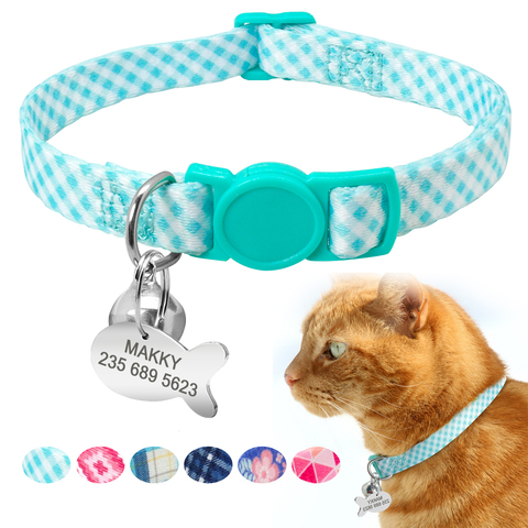 Custom Safety Cat Collar Personalized Cute Kitten Puppy Collars with Bell Name Tag Nylon Print Pet Cats Necklace Accessories ► Photo 1/6