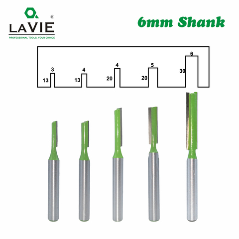 LAVIE 5pcs 6mm Shank Single Straight Bit Double Flute Milling Cutter for Wood Tungsten Carbide Router Bit Woodwork Tool MC06022 ► Photo 1/6