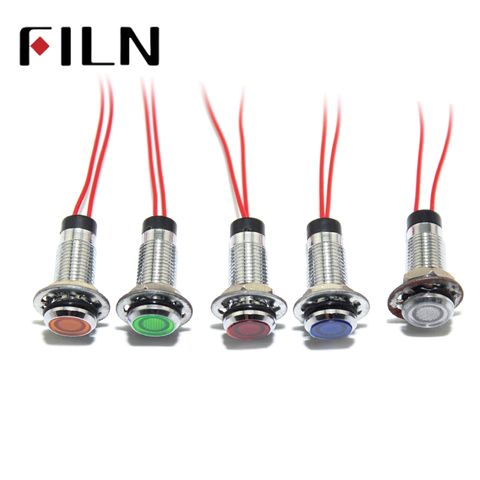 FILN 8mm panel red yellow blue green white 12v 110v 24v 220v led metal pilot lamp with 20cm cable ► Photo 1/6