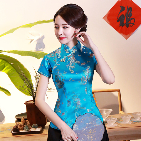 Dragon Phoenix Chinese National Women Blouse 2022 NEW Casual Summer Short Sleeve Shirt Tops Traditional Mandarin Collar Clothing ► Photo 1/6