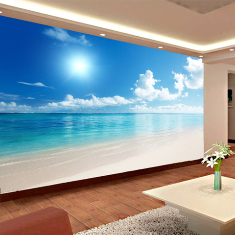 Custom Mural Wallpaper 3D Ocean View Blue Sky And Clouds Beach Living Room Bedroom Wall Covering Wallpaper Papel De Parede 3D ► Photo 1/6