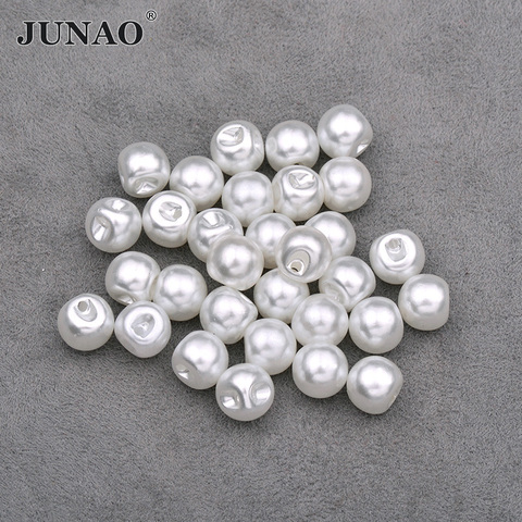 JUNAO 8 10 12 mm Sewing White Pearl Buttons Round Rhinestone Applique Scrapbooking Buttons for Needlework Clothes Decoration ► Photo 1/4