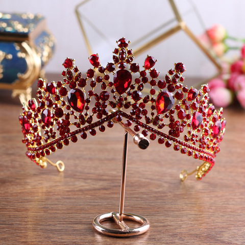 Luxury Gold Red Rhinestone Bridal Tiaras Crown Vintage Baroque Crystal Diadem for Brides Headbands Wedding Hair Accessories ► Photo 1/5