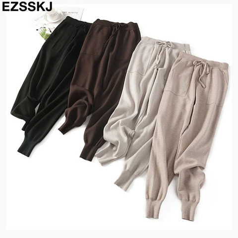 Women Elastic Waist Drawstring Trousers Thick Knitted Harem Pants Autumn Winter Sport swear Women'S Pants New Bottoms ► Photo 1/5