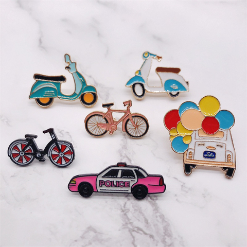 Cartoon Enamel Brooches Fashion Bike Bicycle Car Alloy Button Badges Pins Shirt Bag Hat Jewelry Trinket For Friends Kids ► Photo 1/6