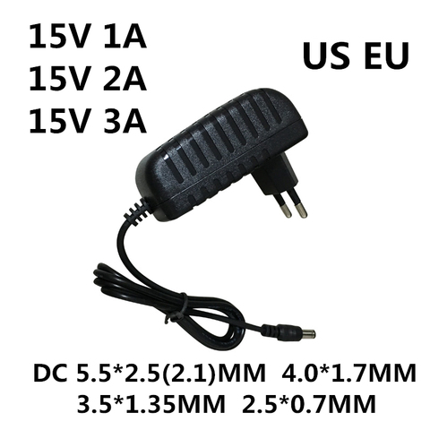 Best quality AC/DC Adapter DC 15V 0.5A 1A 2A 3A AC 100-240V Converter Adapter 15 V Volt 1000MA Charger Power Supply EU US Plug ► Photo 1/4
