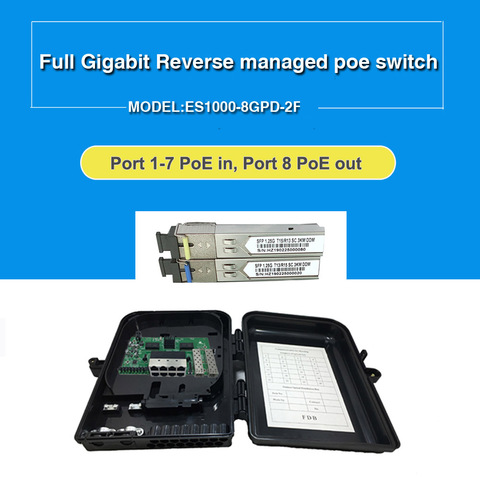 8 port 10/100/1000M reverse poe switch with 2 SFP with fiexed vlan including IP65 Plastic case water proof ► Photo 1/4