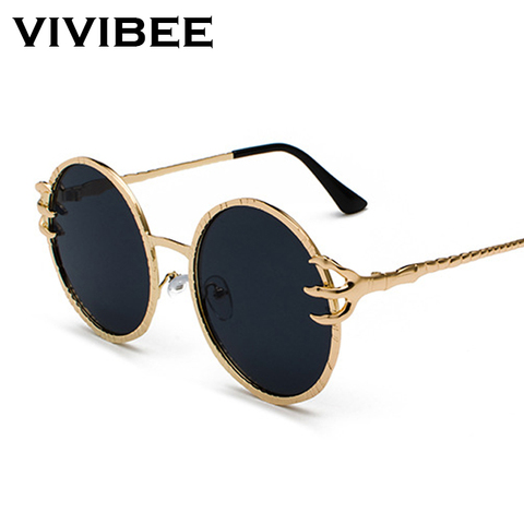 VIVIBEE Skull Claw Round Sunglasses for Women Fishion 2022 Trending Product Gothic Sun Glasses Gold Metal Frame Shades ► Photo 1/6
