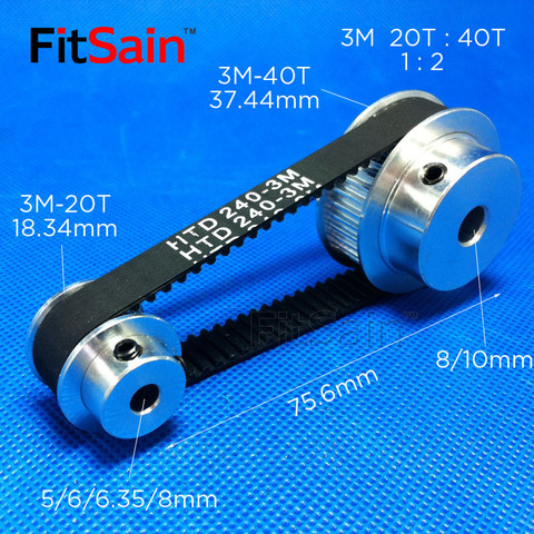 FitSain-3M 20T:40T 1:2 pulley synchronous wheel deceleration timing belt bandwidth 10 holes 5/6/6.35/8 ► Photo 1/5