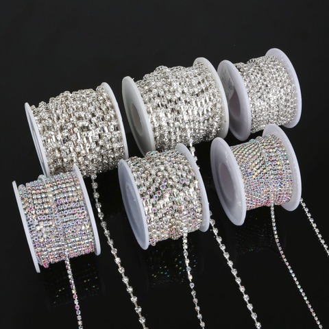 10 yards/roll White AB/Bright Strass Silver Base Densify Claw SS6-SS18(2mm-4.5mm) Cup Chain For Dress Design ► Photo 1/6
