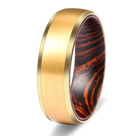 Carvort 8mm Tungsten Ring for Men Beveled Edges Matte Wedding Band African Wenge Wood Sleeve Inside ► Photo 1/6