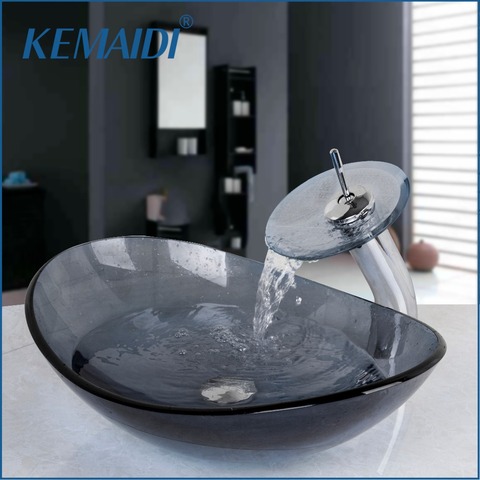 KEMAIDI Oval Washroom Basin Vessel Vanity Sink Bathroom Mixer Basin Washbasin Brass Faucet Set w/ Drain ► Photo 1/6