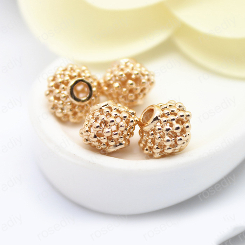 10PCS 8x9MM 24K Champagne Gold Color Plated Brass Hollow Spacer Beads Bracelet Beads High Quality Diy Jewelry Accessories ► Photo 1/3