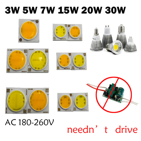 10pcs 220v led COB 3W 5W 7W 15W 18W 20W 30W integrated IC driver for spot light bulb ceiling lamp down light LED COB Chip Lamp ► Photo 1/6