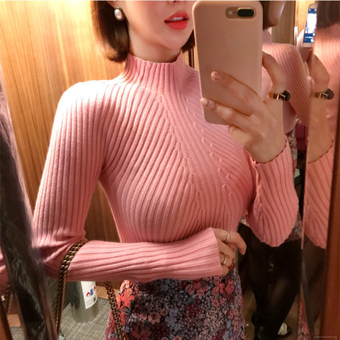 8 colors 2022 Autumn Women lady sweater high elastic Solid Turtleneck sweater women slim sexy tight Bottoming Knitted Pullovers ► Photo 1/5
