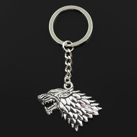 Fashion 30mm Key Ring Metal Key Chain Keychain Jewelry Antique Bronze Silver Color Plated Ice And Fire Dire Wolf 32x44mm Pendant ► Photo 1/5