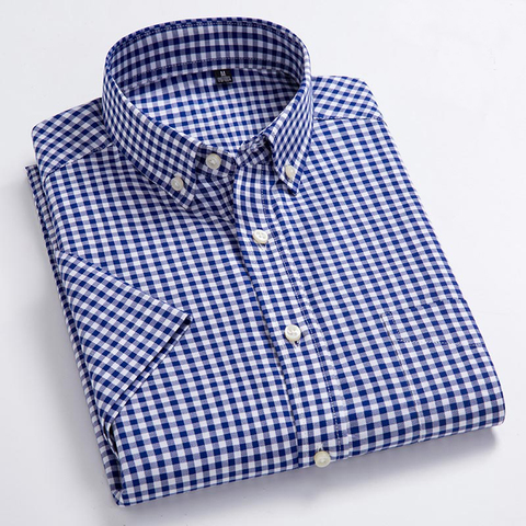 High Quality Men's Oxford Casual Shirts Leisure Design Plaid Men's Social Shirts 100% Cotton Short Sleeve Men's Dress Shirts ► Photo 1/6
