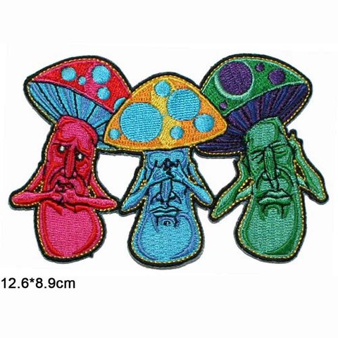 Mushroom No Evil Hippie Death Grim Reapers  Wholesale Iron on Embroidered Cloth Clothes Patch For Clothing Girls Boys ► Photo 1/5