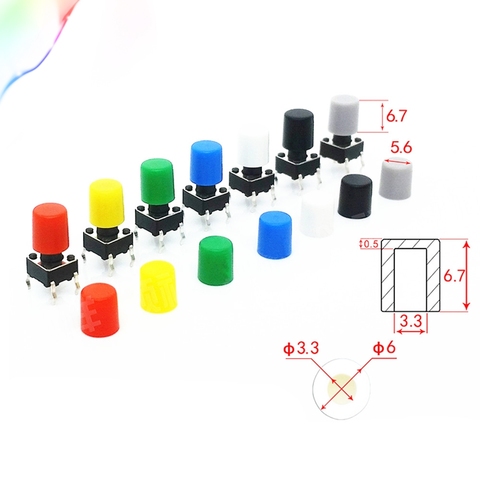 50pcs Free shopping 7 Color Plastic Cap Hat Kits G62 for 6*6mm Tactile Push Button Switch Lid Cover ► Photo 1/1
