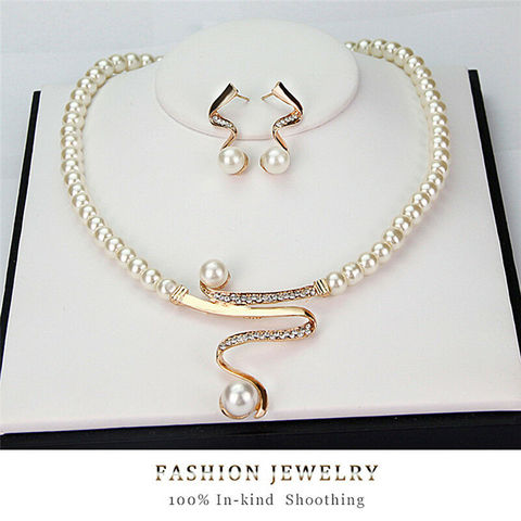 New Arrival Fashion Jewelry Women Bridal Wedding Party Prom Pearl Rhinestone Necklace Earrings Jewelry Set Dropshipping ► Photo 1/1