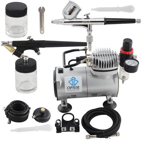 OPHIR 0.3mm 0.8mm Dual Action Airbrush Kit with PRO Air Compressor for Cake Decorating Car Paint Temporary Tattoo_AC089+004+071 ► Photo 1/6