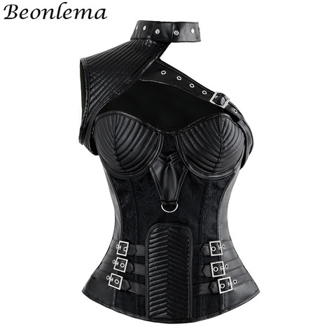 Steampunk Gothic Overbust Corset Goth Sexy Clothing PU Leather Corset Tops Punk Black Purple Overbust Vintage Corsage Vest XXL ► Photo 1/6