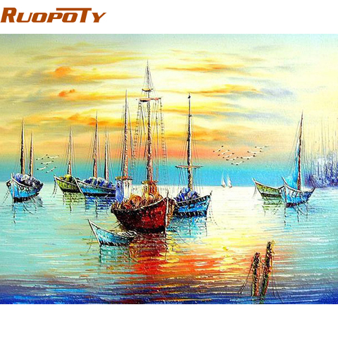 RUOPOTY Sailing Boat Seascape DIY Painting By Numbers Kits Acrylic Paint On Canvas Abstract Modern Wall Art Picture Home Decor ► Photo 1/6